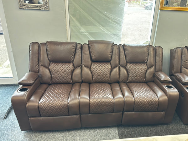 Reginald ELECTRIC 3+2 Brown Leather Recliner Sofas