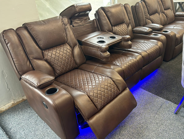 Reginald ELECTRIC 3+2 Brown Leather Recliner Sofas