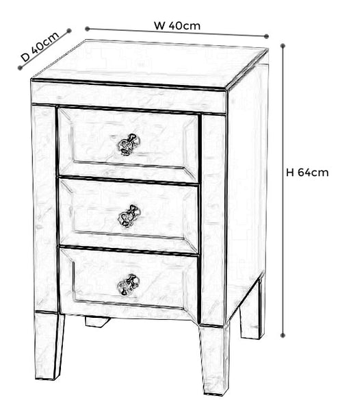 Vasari Mirrored 3-Drawer Bedside Cabinet