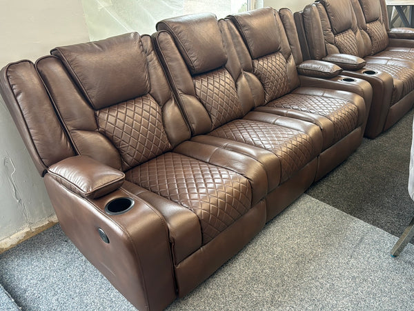Reginald ELECTRIC 3+2 Brown Leather Recliner Sofas