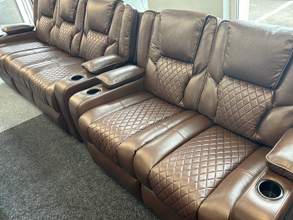 Reginald ELECTRIC 3+2 Brown Leather Recliner Sofas