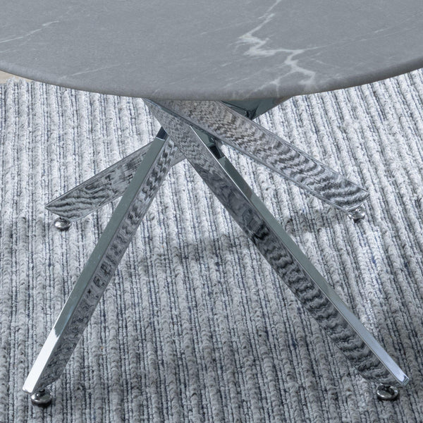 Sutton Grey and Chrome Round Coffee Table - 90cm Glass Top with Concrete Effect