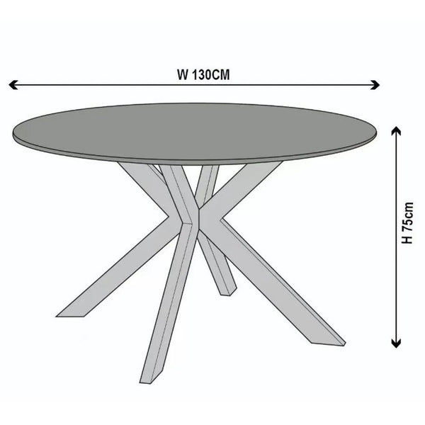 Avesta 130cm White Sintered Stone Round Dining Table with Black Star Base