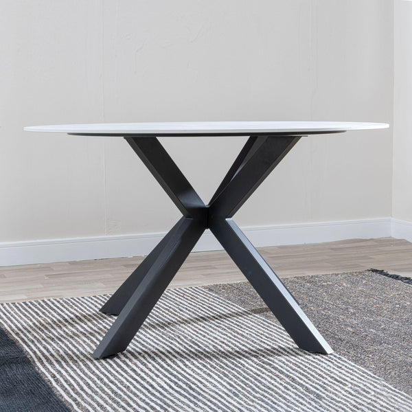 Avesta 130cm White Sintered Stone Round Dining Table with Black Star Base