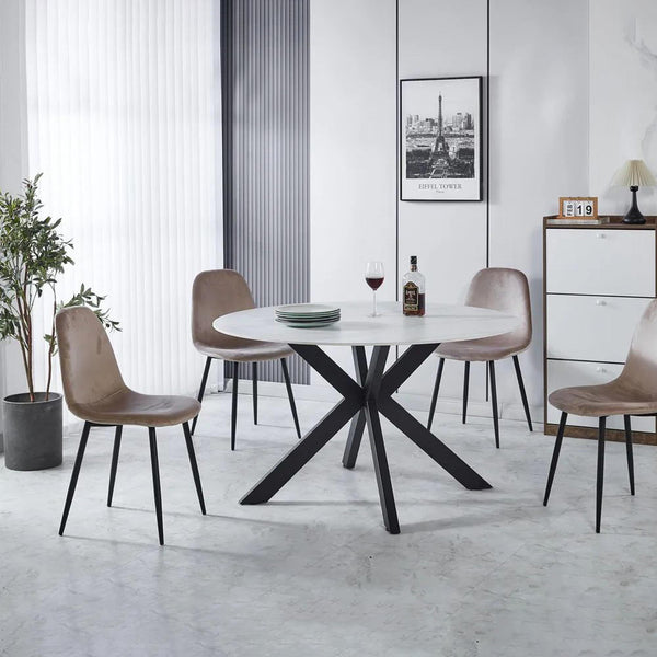 Avesta 130cm White Sintered Stone Round Dining Table with Black Star Base