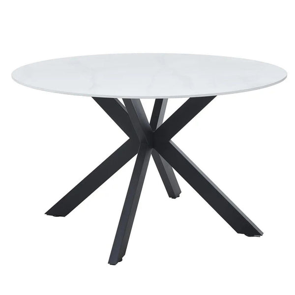 Avesta 130cm White Sintered Stone Round Dining Table with Black Star Base
