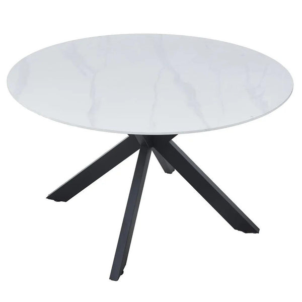 Avesta 130cm White Sintered Stone Round Dining Table with Black Star Base