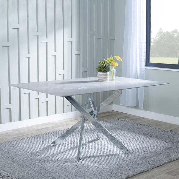 Sutton 150cm Grey and Chrome Dining Table - Glass Top with Concrete Effect
