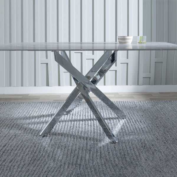 Sutton 150cm Grey and Chrome Dining Table - Glass Top with Concrete Effect