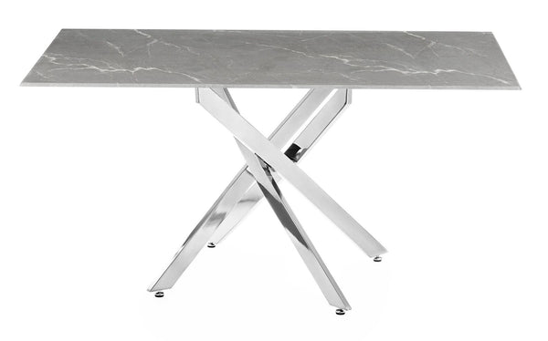 Sutton 150cm Grey and Chrome Dining Table - Glass Top with Concrete Effect