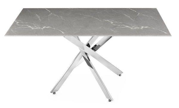 Sutton 150cm Grey and Chrome Dining Table - Glass Top with Concrete Effect