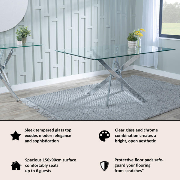Sutton 110cm Clear Glass and Chrome Round Dining Table - Tempered Top