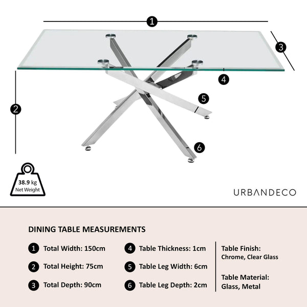 Sutton 110cm Clear Glass and Chrome Round Dining Table - Tempered Top