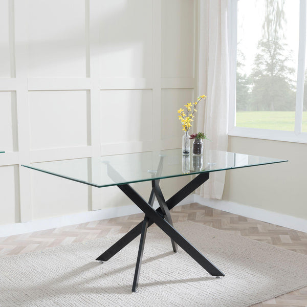 Sutton 150cm Clear Glass and Black Dining Table - Tempered Top