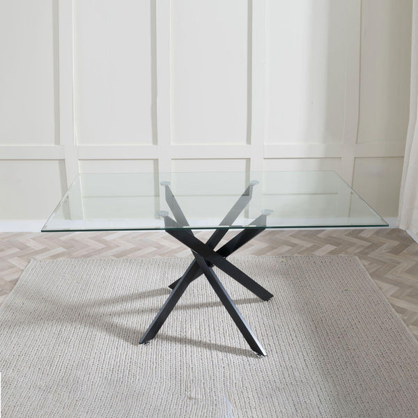 Sutton 150cm Clear Glass and Black Dining Table - Tempered Top