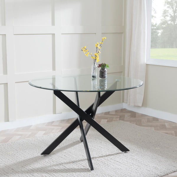Sutton 110cm Clear Glass and Black Round Dining Table - Tempered Top
