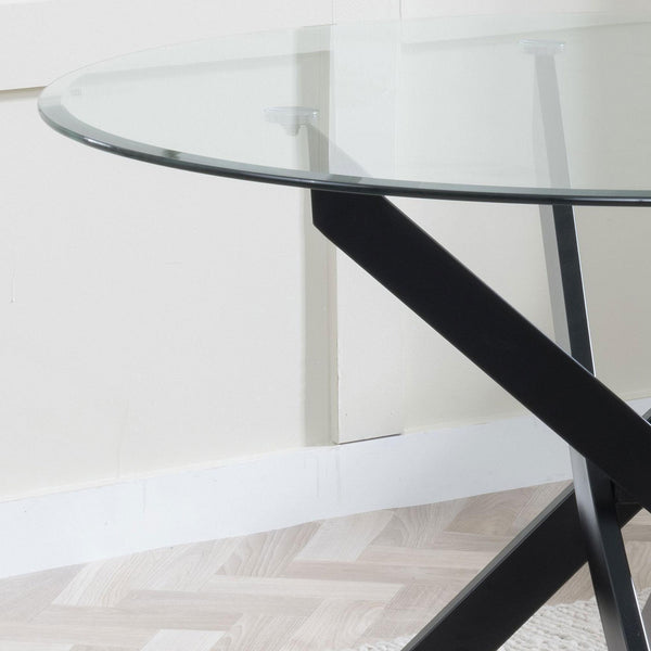 Sutton 110cm Clear Glass and Black Round Dining Table - Tempered Top