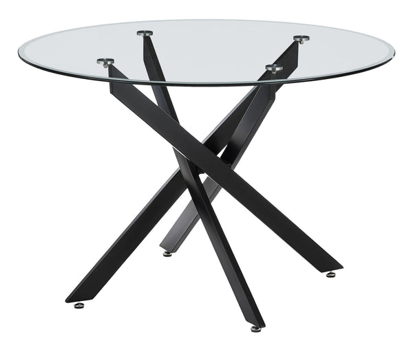 Sutton 110cm Clear Glass and Black Round Dining Table - Tempered Top