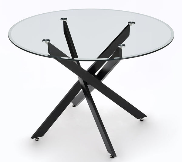 Sutton 110cm Clear Glass and Black Round Dining Table - Tempered Top