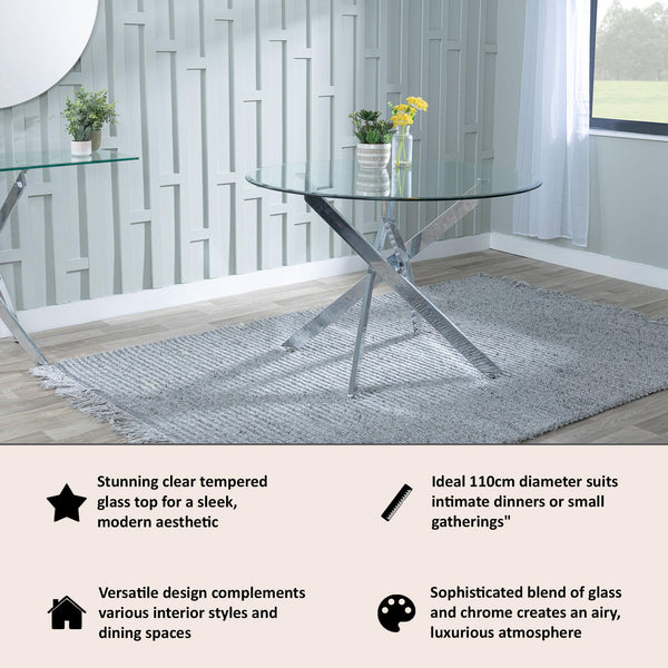 Sutton 150cm Clear Glass and Chrome Dining Table - Tempered Top