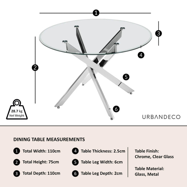 Sutton 150cm Clear Glass and Chrome Dining Table - Tempered Top
