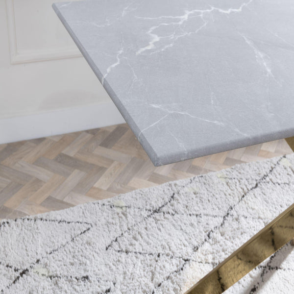 Sutton 150cm Grey and Gold Dining Table - Glass Top with Concrete Effect