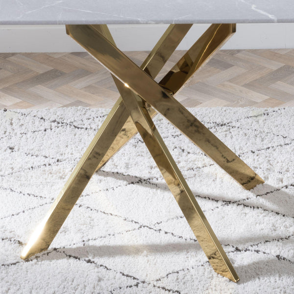 Sutton 150cm Grey and Gold Dining Table - Glass Top with Concrete Effect