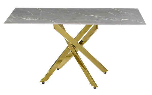 Sutton 150cm Grey and Gold Dining Table - Glass Top with Concrete Effect