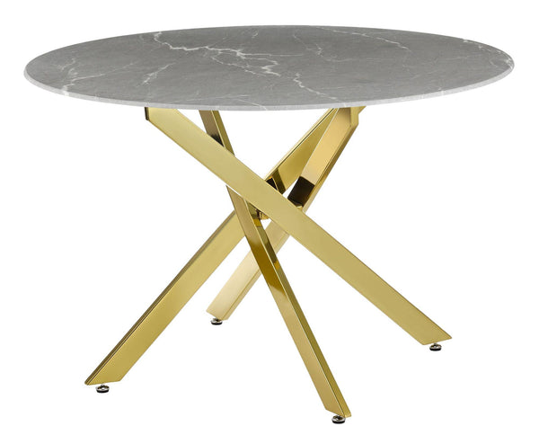 Sutton 110cm Grey and Gold Round Dining Table - Glass Top with Concrete Effect