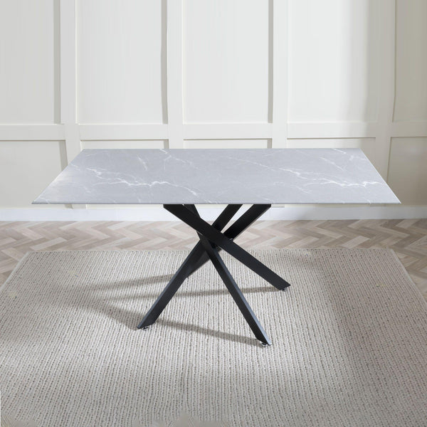 Sutton 150cm Grey and Black Dining Table - Glass Top with Concrete Effect