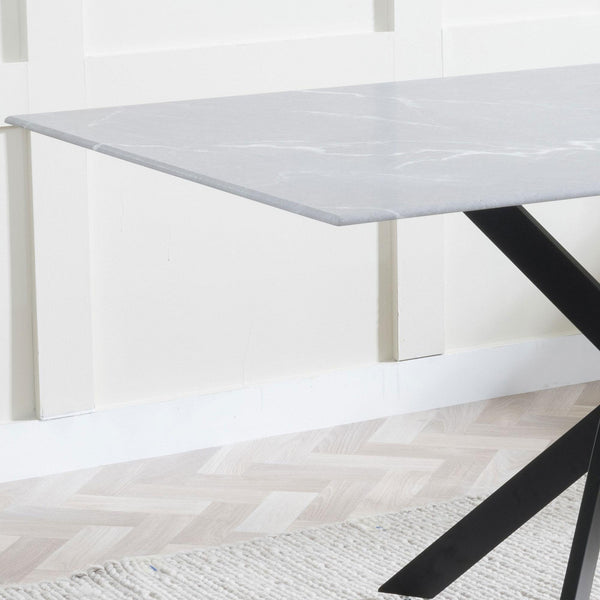 Sutton 150cm Grey and Black Dining Table - Glass Top with Concrete Effect