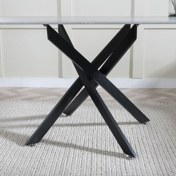 Sutton 150cm Grey and Black Dining Table - Glass Top with Concrete Effect