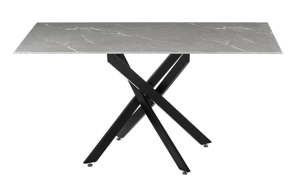 Sutton 150cm Grey and Black Dining Table - Glass Top with Concrete Effect