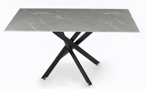 Sutton 150cm Grey and Black Dining Table - Glass Top with Concrete Effect