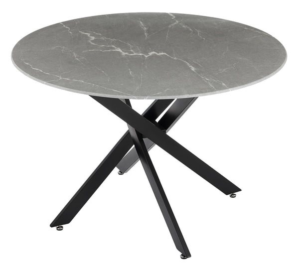 Sutton 110cm Grey and Black Round Dining Table - Glass Top with Concrete Effect