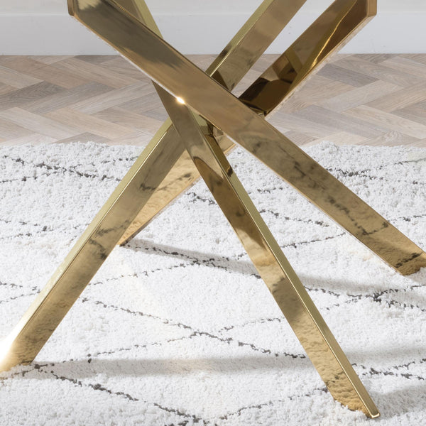 Sutton 150cm White and Gold Dining Table - Glass Top with Marble Effect
