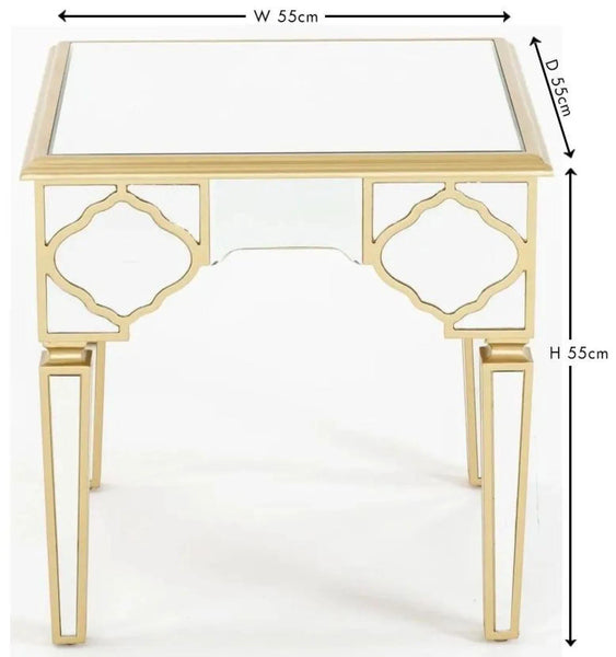Cairo Mirrored Gold Trim Side Table