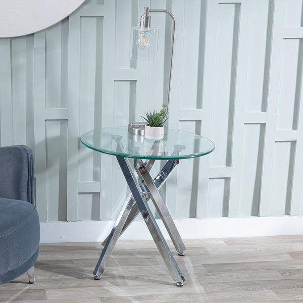 Sutton Clear Glass and Chrome Round Side Table - 55cm Tempered Top