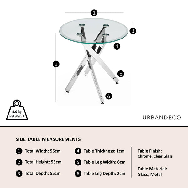 Sutton Clear Glass and Chrome Round Side Table - 55cm Tempered Top