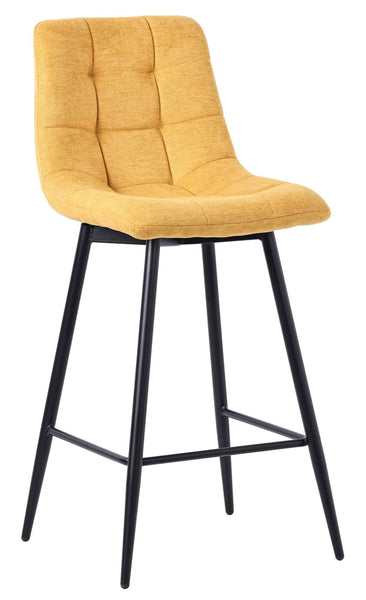 Elba Yellow Fabric High Back Barstool with Black Metal Legs