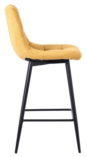 Elba Yellow Fabric High Back Barstool with Black Metal Legs