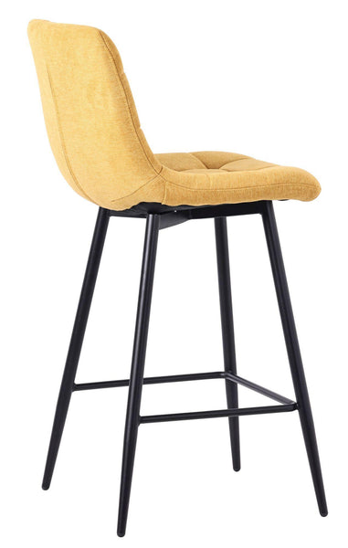 Elba Yellow Fabric High Back Barstool with Black Metal Legs