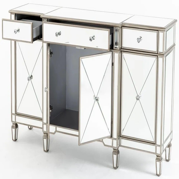 Acorn Mirrored Champagne Trim Large Sideboard - 3 Doors