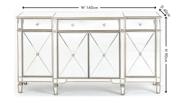 Acorn Mirrored Champagne Trim Large Sideboard - 3 Doors