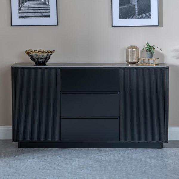 Dante Black Ceramic Fluted Large Sideboard
