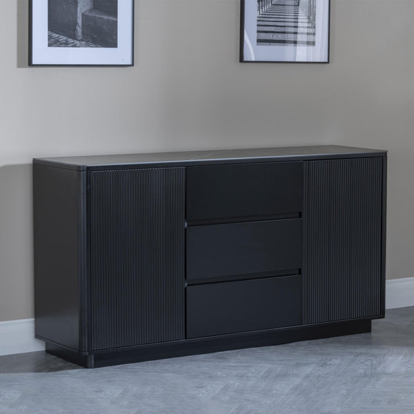Dante Black Ceramic Fluted Large Sideboard