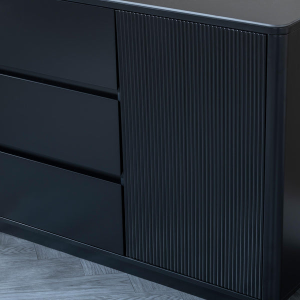Dante Black Ceramic Fluted Large Sideboard