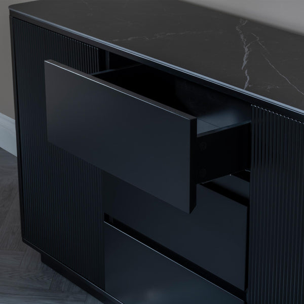 Dante Black Ceramic Fluted Large Sideboard