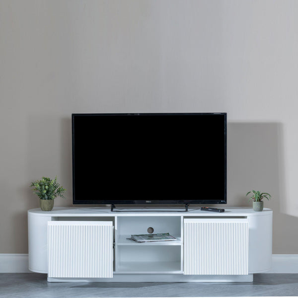 Mondrian White Melamine Top Curved Fluted TV Unit