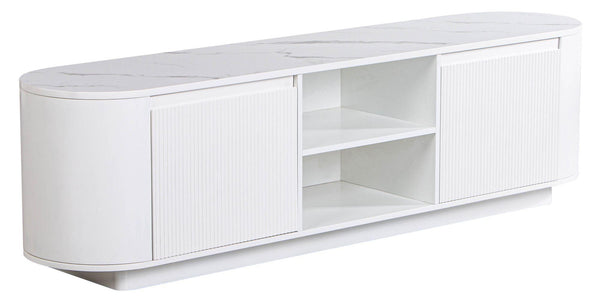 Mondrian White Melamine Top Curved Fluted TV Unit